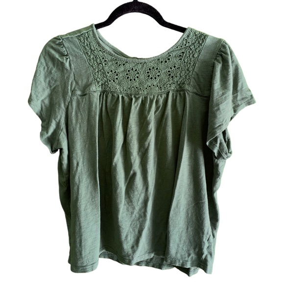 OJG one jeanswear group green floral embroidered shortsleeve blouse XL - Picture 1 of 8